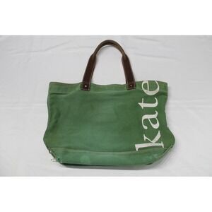 Kate Spade New York Green Canvas Tote Bag Graphic Logo Large Handbag